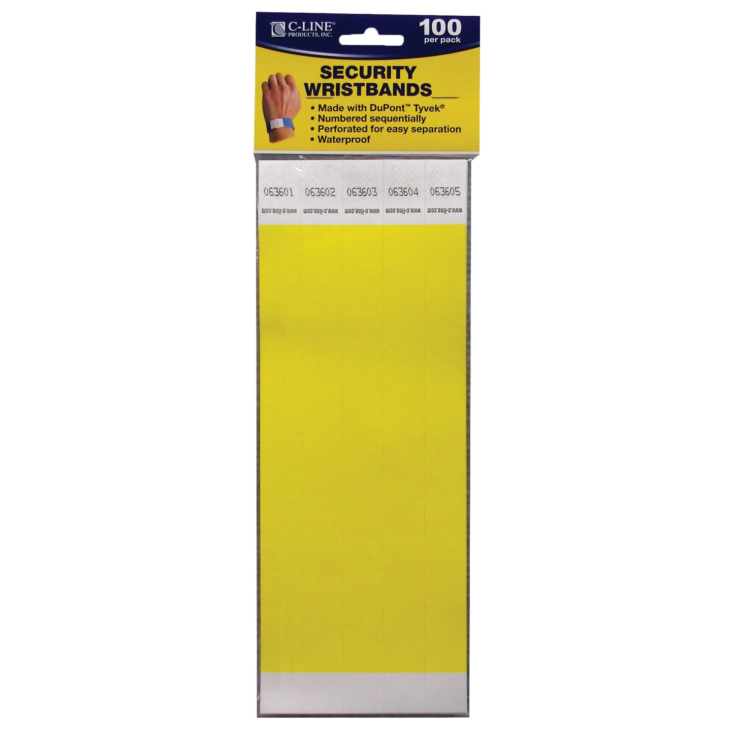 DuPont™ Tyvek® Security Wristbands, Yellow, Pack of 100