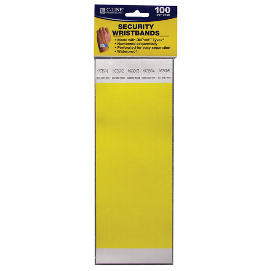 DuPont™ Tyvek® Security Wristbands, Yellow, Pack of 100