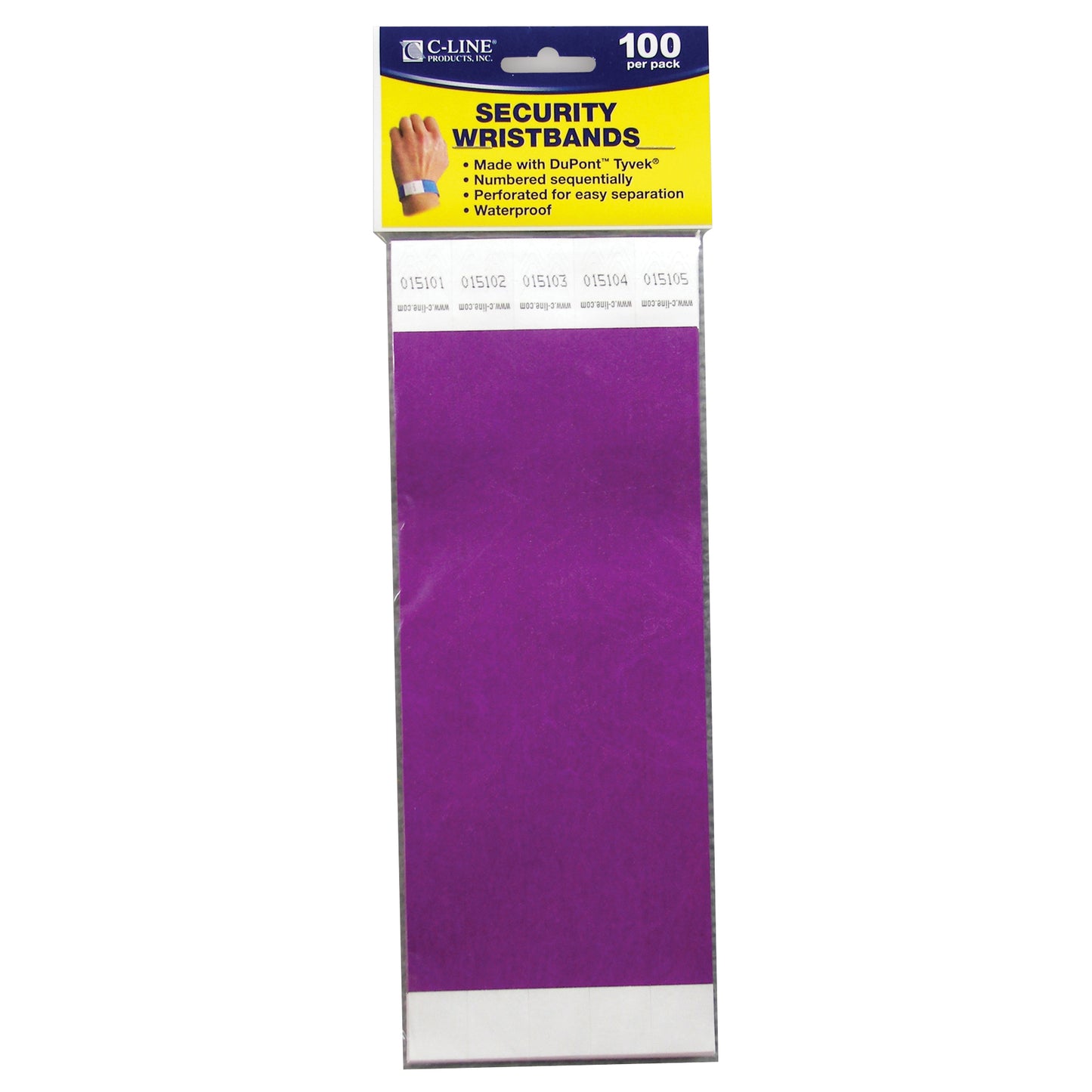 DuPont™ Tyvek® Security Wristbands, Purple, 100 Per Pack, 2 Packs