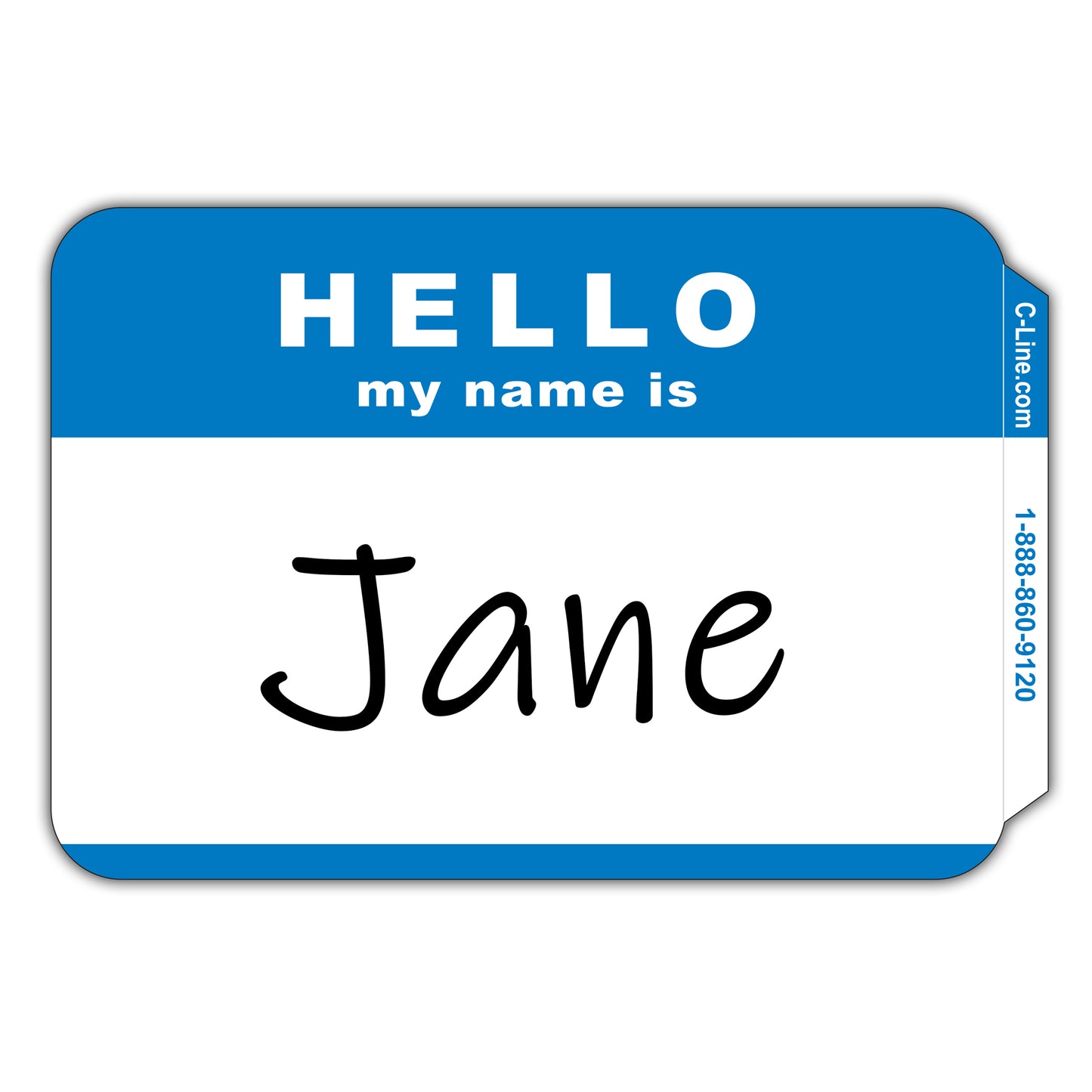 Pressure Sensitive Badges, Hello my name is, Blue, 3-1/2" x 2-1/4", Box of 100