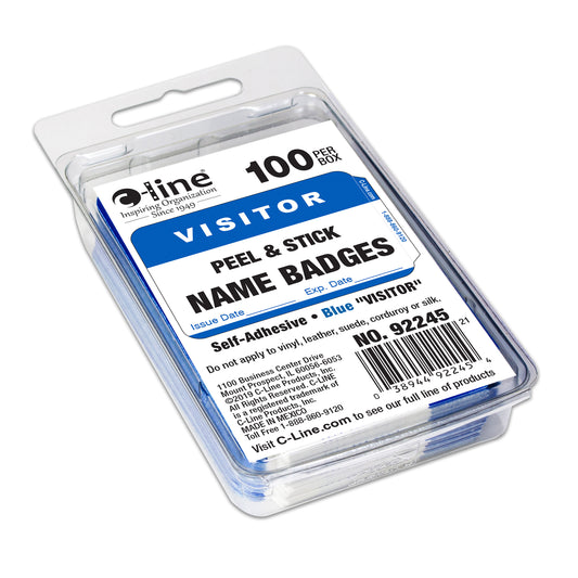 Pressure Sensitive Badges, Visitor, Blue, 3-1/2" x 2-1/4", Box of 100