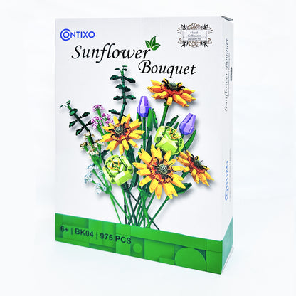 BK04 Sunflower Bouquet Flordal Collection Building Block Set, 975 Pieces