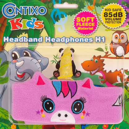 H1 Adjustable Fleece Headband Headphones, Unicorn, Pink