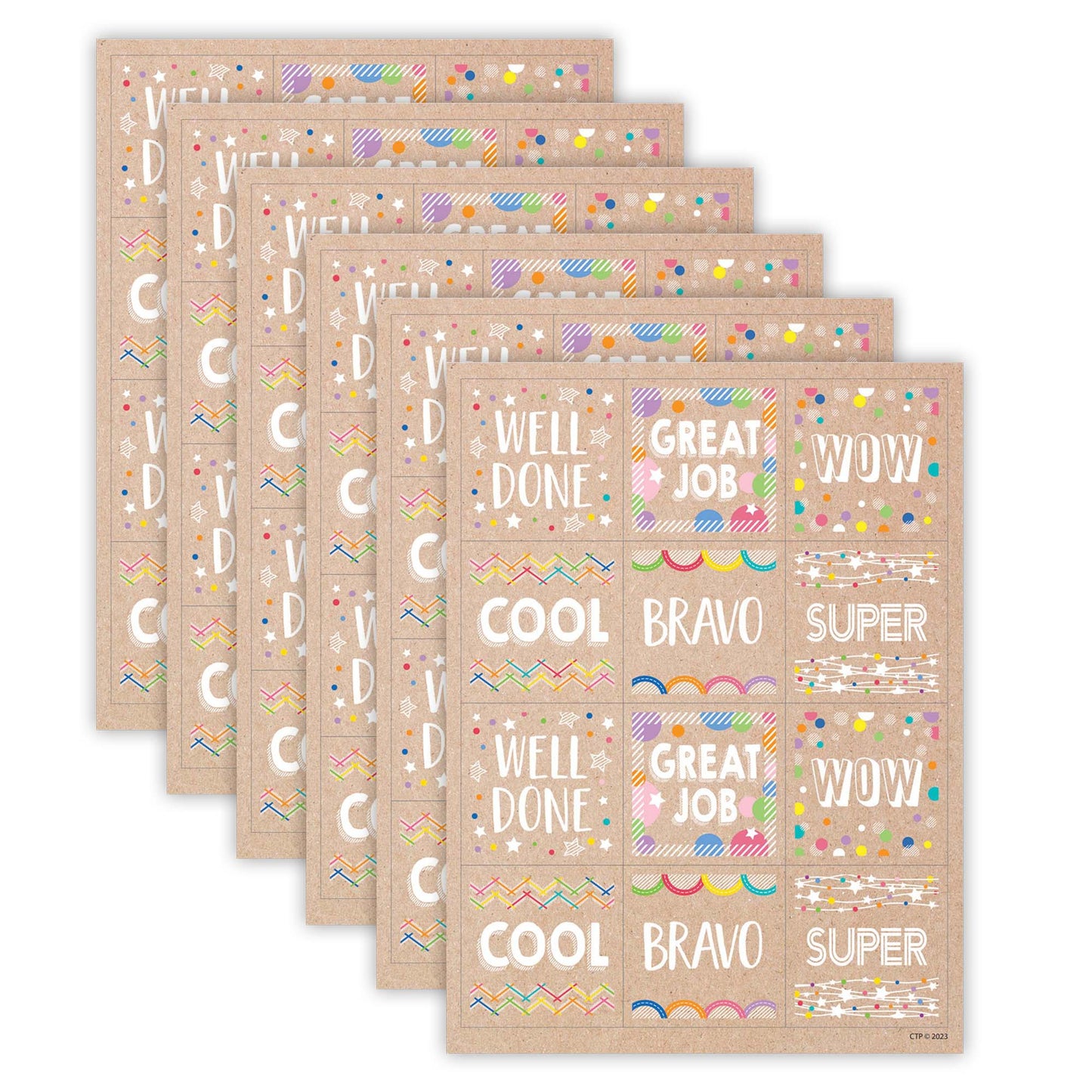 Krafty Pop Colorful Kraft Reward Stickers, 60 Per Pack, 6 Packs