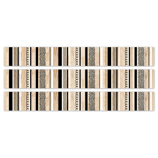 Core Decor Stripes and Doodles on Wood EZ Border, 48 Feet Per Pack, 3 Packs