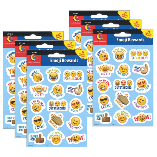 Emotion Icon Fun Reward Stickers, 75 Per Pack, 6 Packs