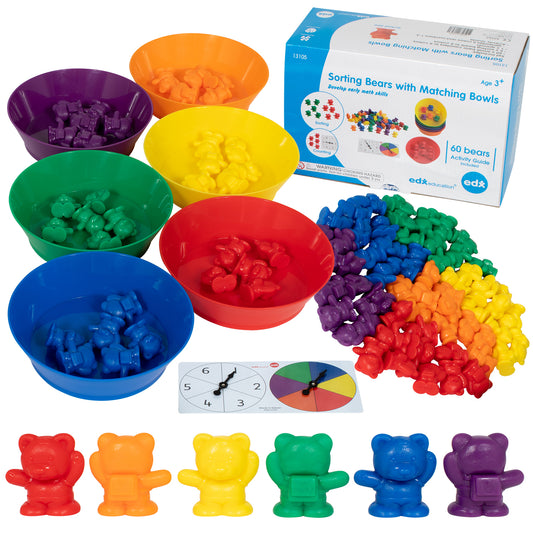 Counting Bears with Matching Bowls - 68pc Set - 60 Bear Counters, 6 Bowls & 2 Game Spinners