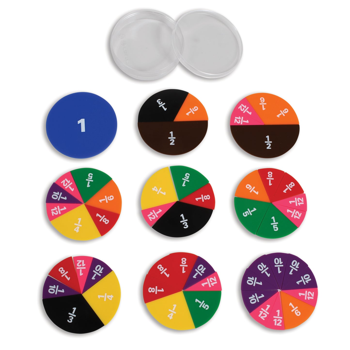 Fraction Circles - Set of 51 - 9 Values & Colors