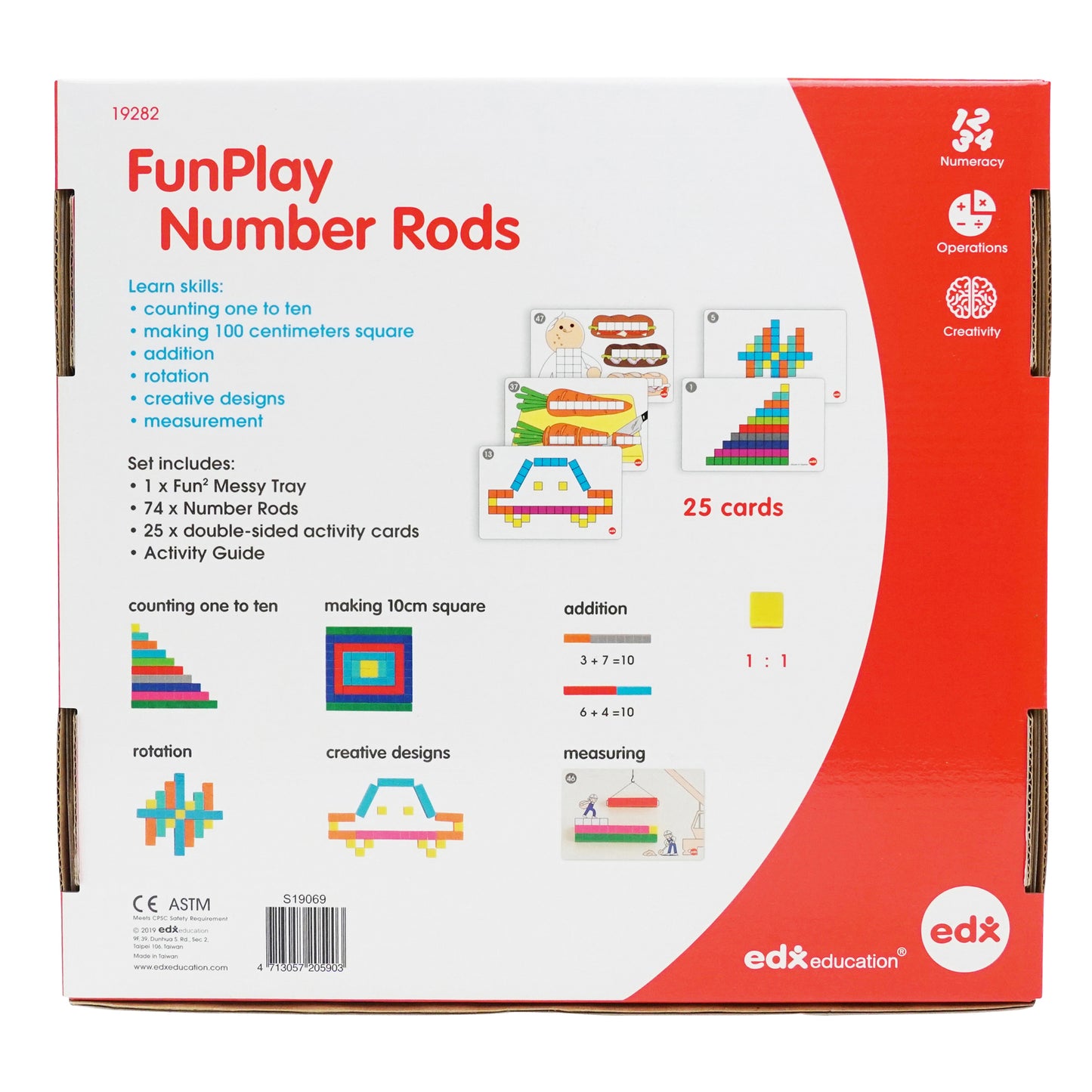 FunPlay Number Rods - Set of 74 Math Manipulatives + 50 Activities + Messy Tray