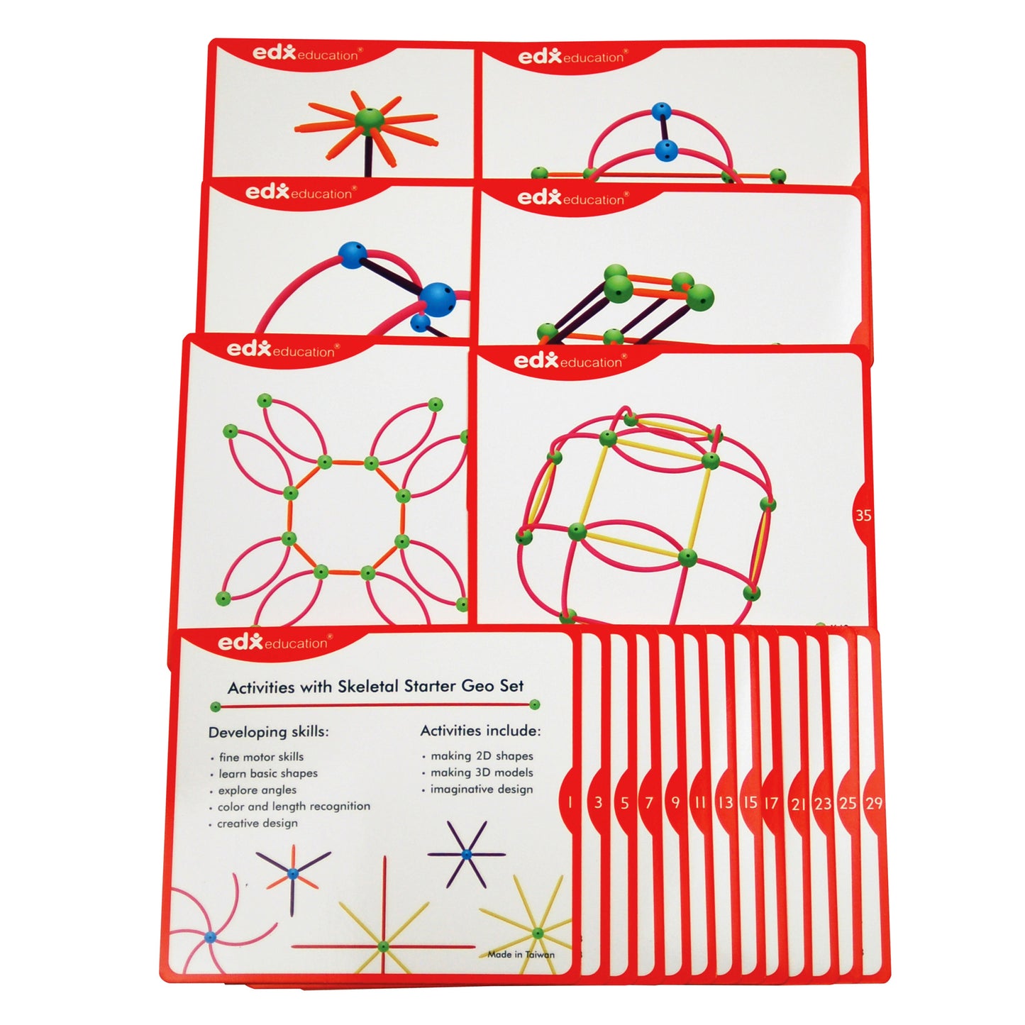 Skeletal Starter Geo Set - 144 Multicolored Pieces - 20 Double-Sided Activity Cards