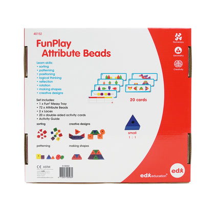 FunPlay Attribute Beads - 72 Wooden Lacing Beads + 2 Laces + 40 Activities + Messy Tray