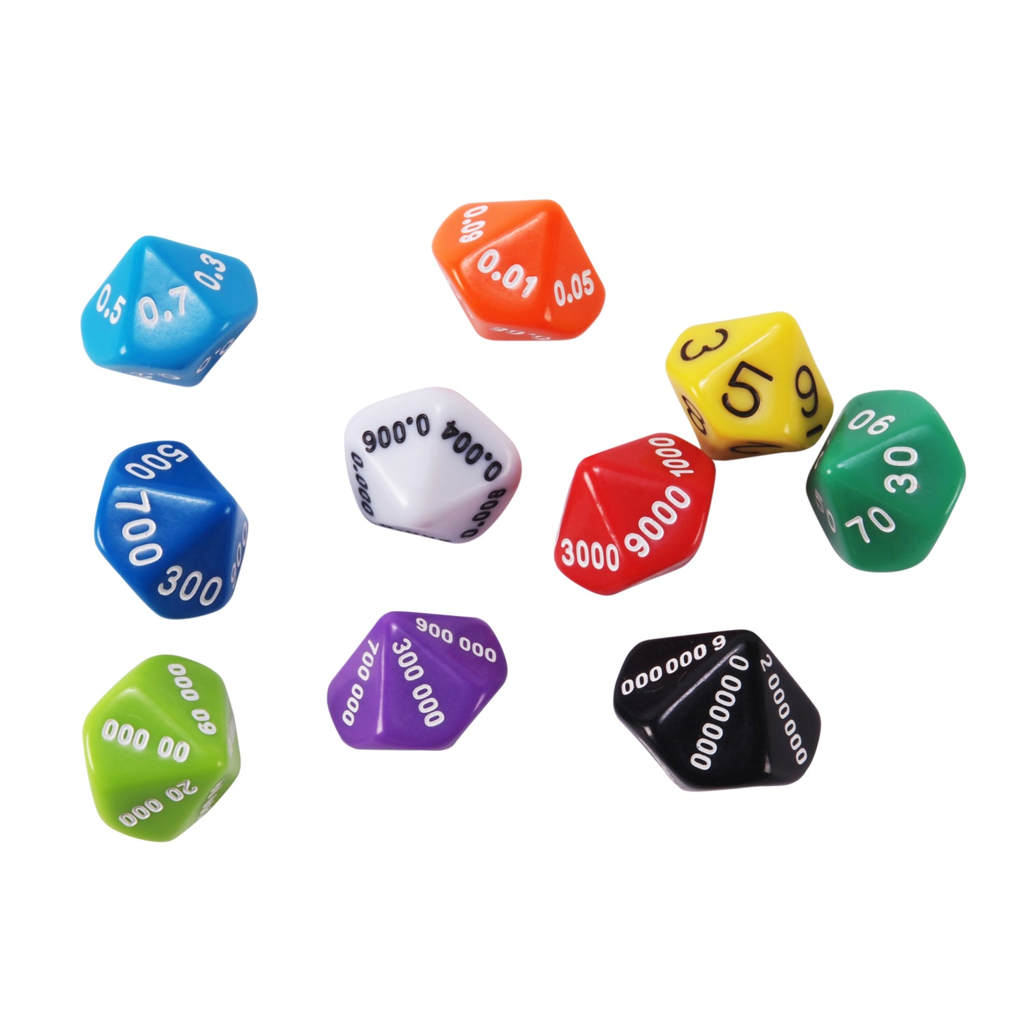 10-Sided Place Value & Decimal Dice - 10 Per Set - 6 Sets