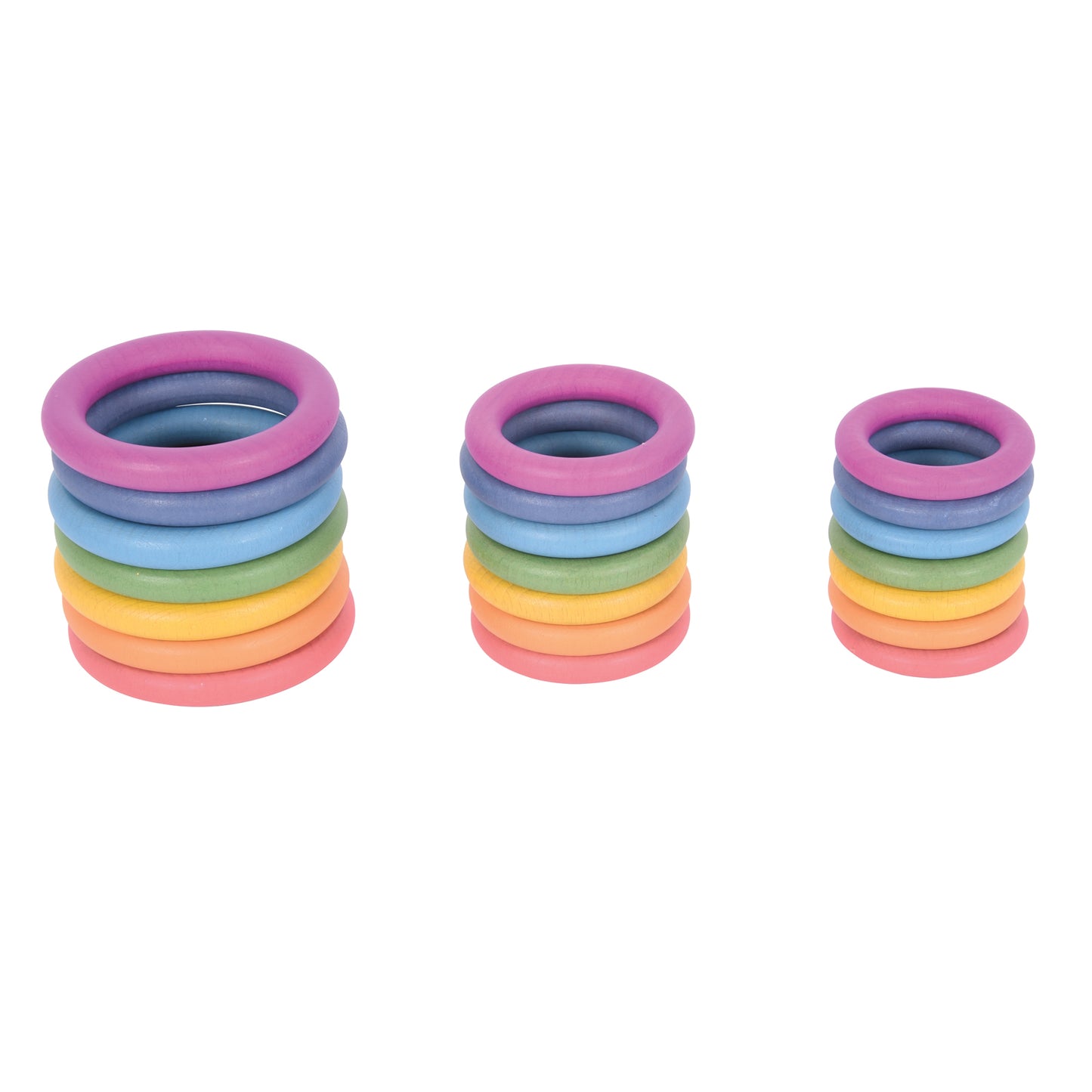Rainbow Wooden Rings - Set of 21 - 3 Sizes - Counting and Sorting Rings