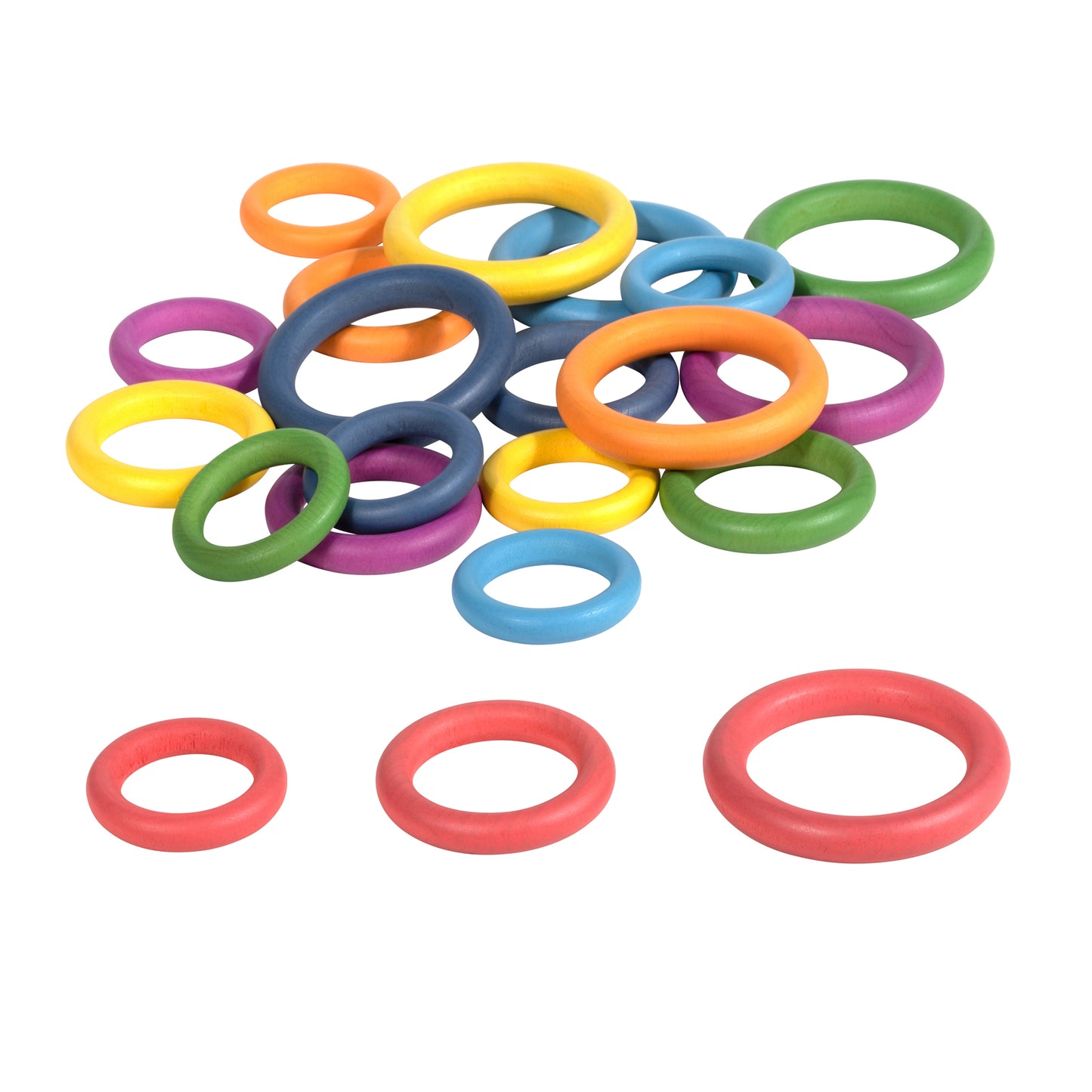 Rainbow Wooden Rings - Set of 21 - 3 Sizes - Counting and Sorting Rings