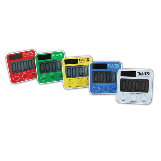 Dual Power Timers - Set of 5 - Red, Yellow, Green, Blue, White - Solar and Battery Powered Digital Timers