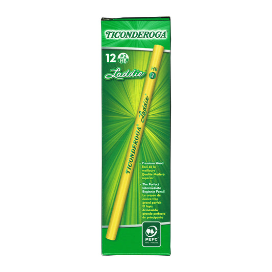 Laddie® Wood-Cased Pencils without Eraser, #2 HB Soft, Yellow, 12 Count