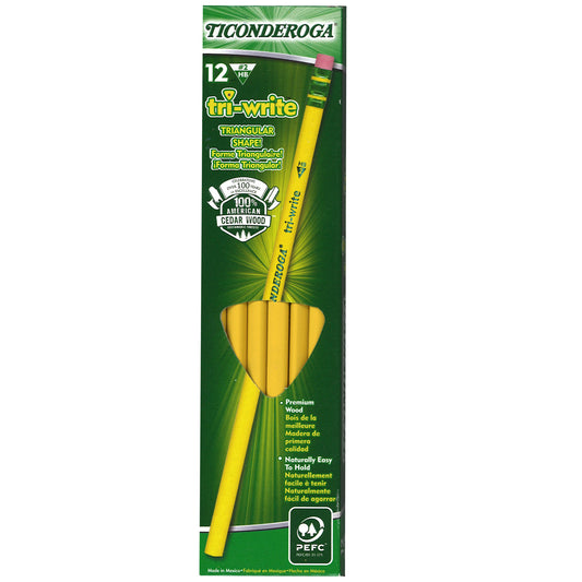 Tri-Write™ Wood-Cased Pencils, #2 HB Soft, Yellow, 12 Ct