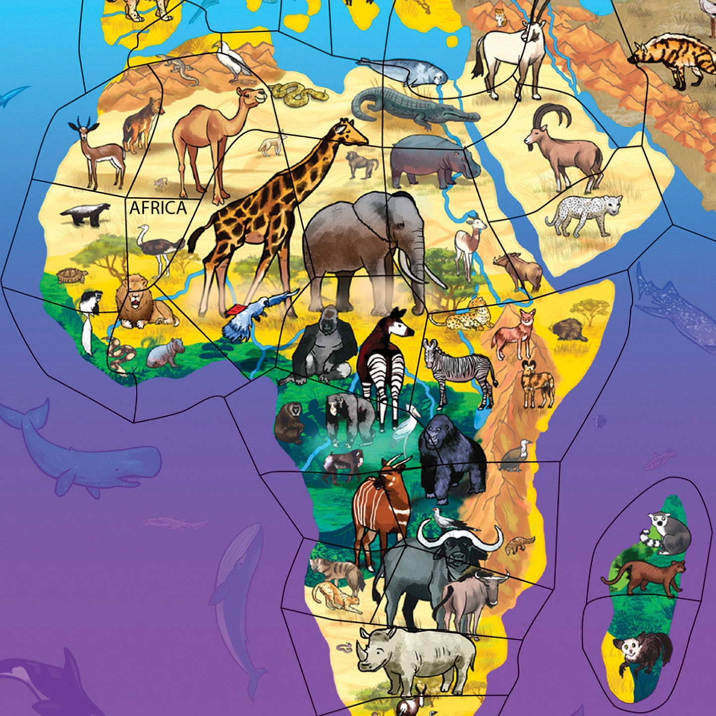 Animal Magnetism® Magnetic Wildlife Map Puzzle: Eurasia & Africa