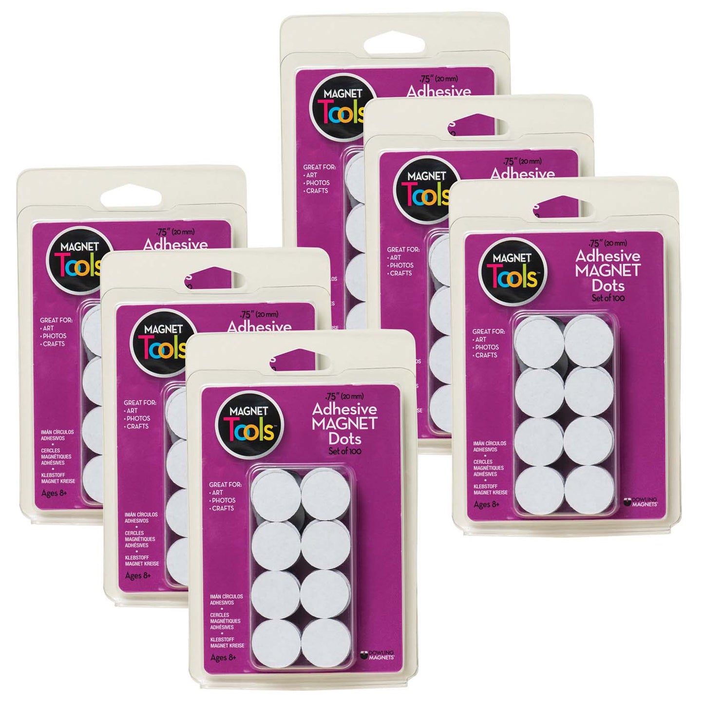 Adhesive Magnet Dots, 3/4", 100 Per Pack, 6 Packs