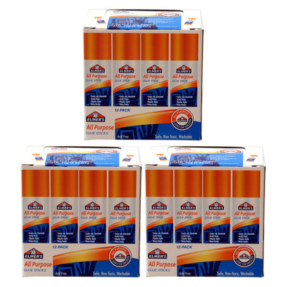 All Purpose Glue Stick, 0.21 oz, 12 Per Pack, 3 Packs