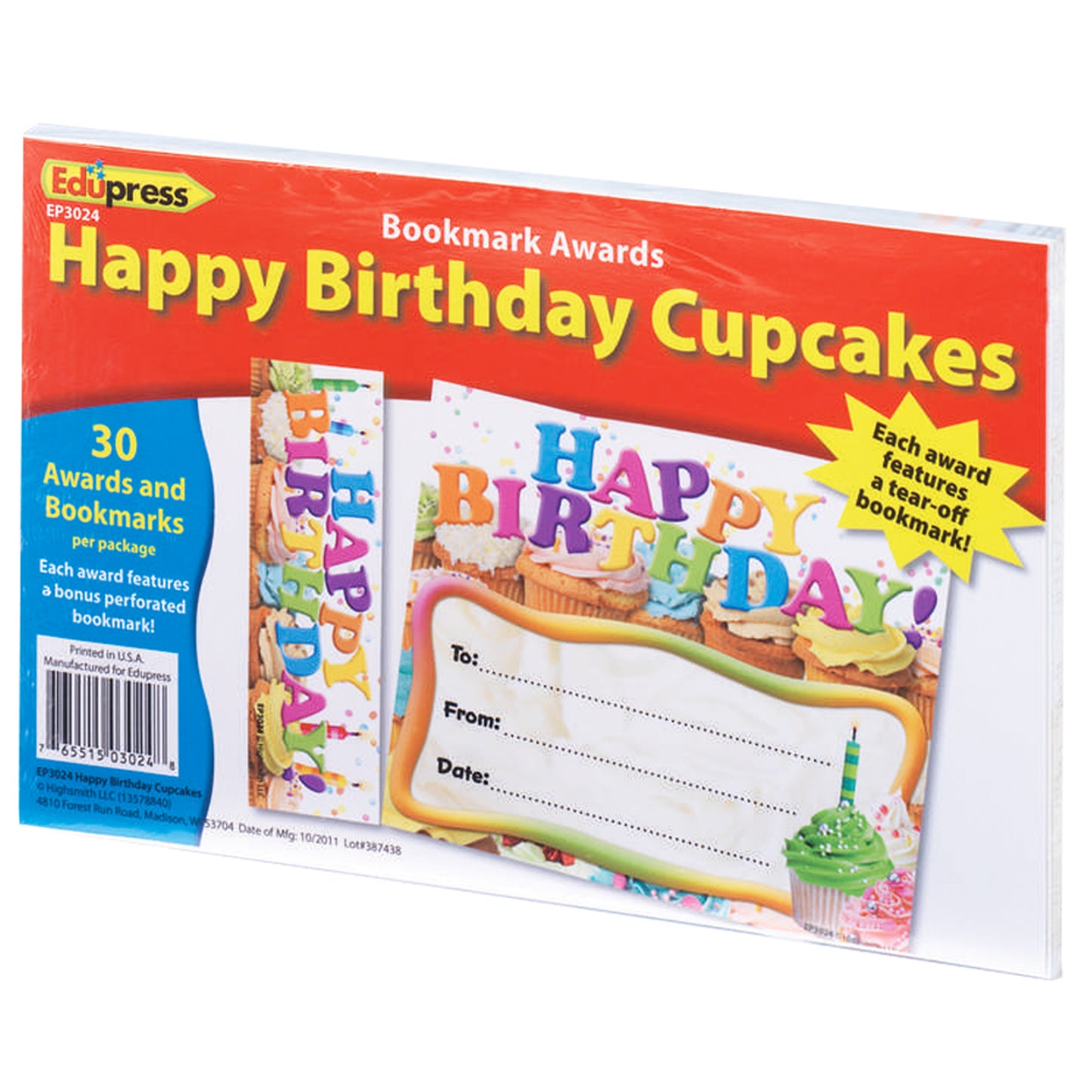 Happy Birthday Cupcakes Bookmark Awards, 30 Per Pack, 3 Packs