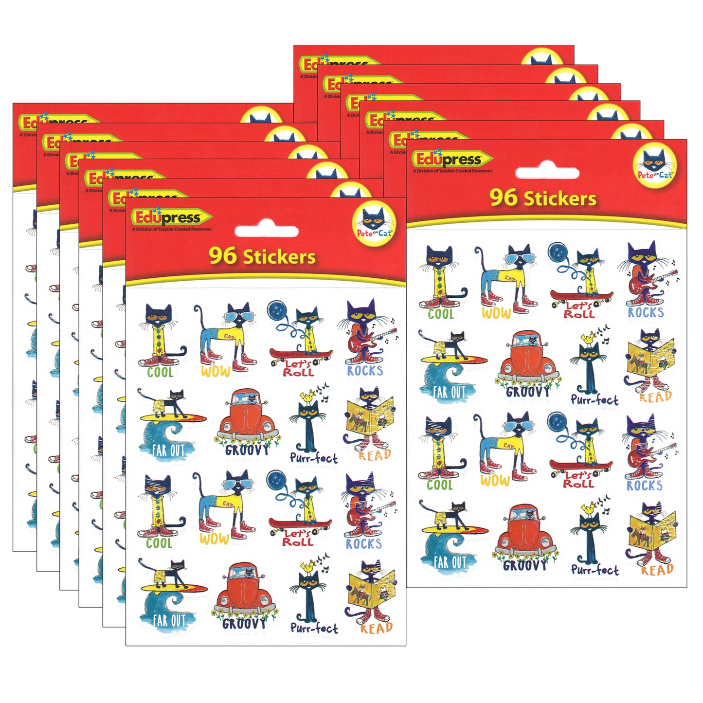 Pete the Cat Stickers, 96 Per Pack, 12 Packs