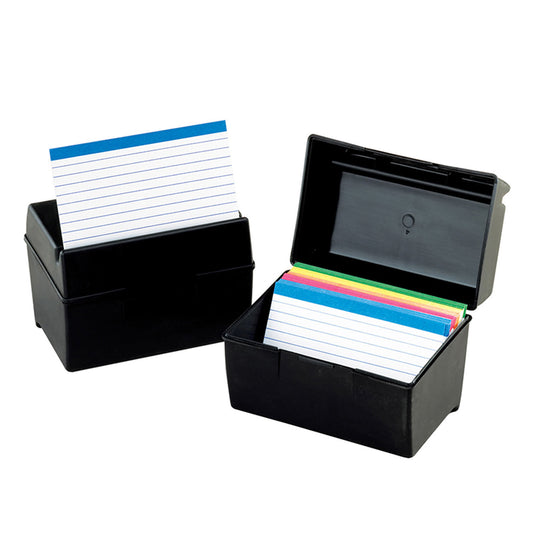 Plastic Index Boxes, 3 X 5, 300 Cards Capacity, Black, Pack of 6