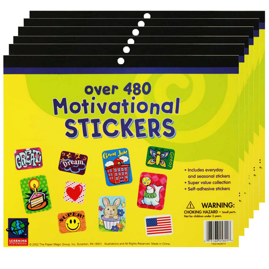 Jumbo Motivational Sticker Book, 480 Stickers Per Book, Pack of 6