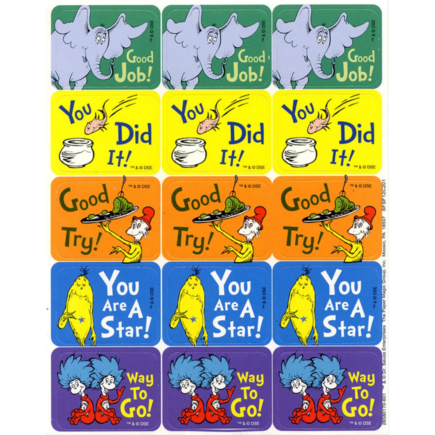 (12 PK) DR SEUSS SUCCESS STICKERS