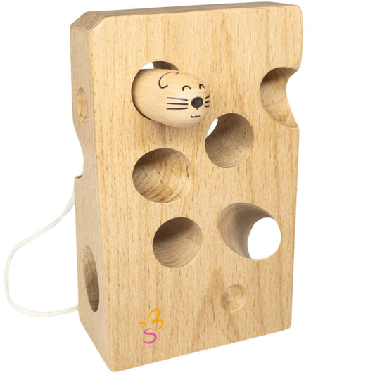 Cheesalino Wooden Lacing Toy (Cheese And Mouse)