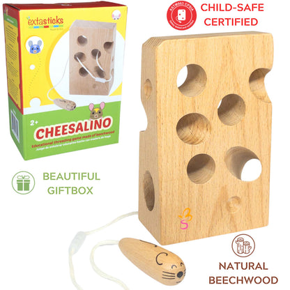 Cheesalino Wooden Lacing Toy (Cheese And Mouse)