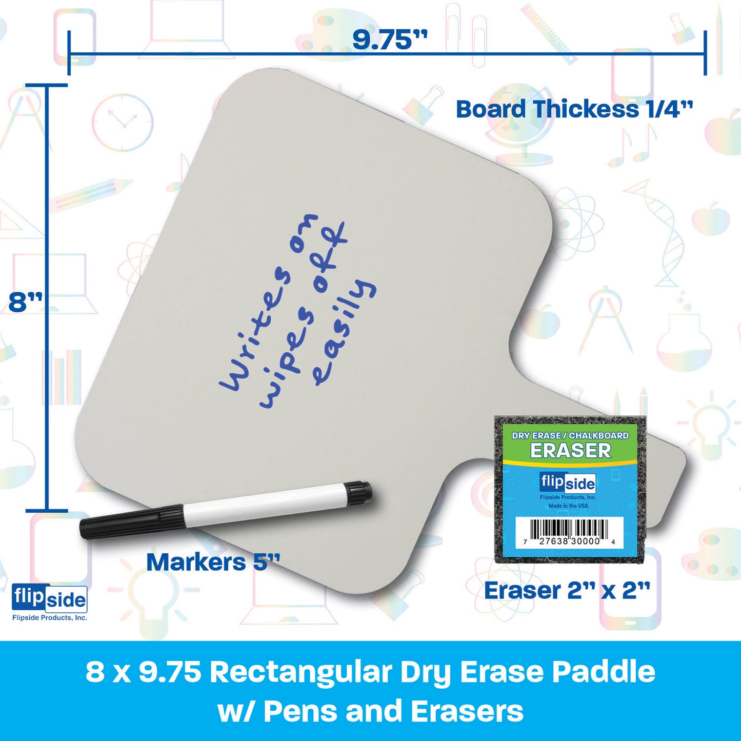 Rectangular Dry Erase 8" x 9.75" Answer Paddle + Pen + Eraser Set, 12 Sets