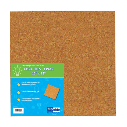 Natural Cork Tiles, 12" x 12", 4 Per Pack, 2 Packs