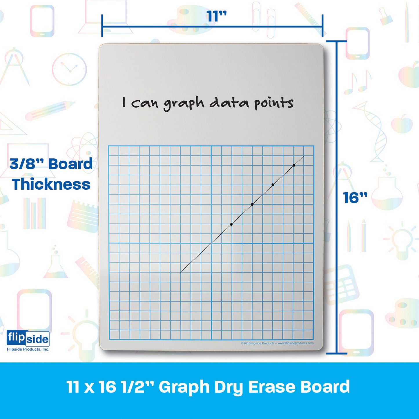 1/2" Graph Dry Erase Board, 11" x 16" Single, Pack of 3