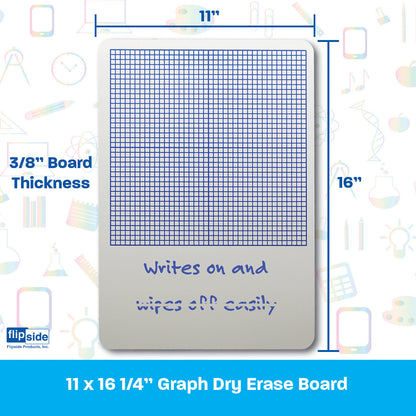 1/4" Graph Dry Erase Board, 11" x 16", Pack of 12