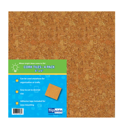 Natural Cork Tiles, 6" x 6", 4 Per Pack, 3 Packs