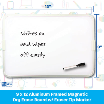 Two-Sided Aluminum Framed, Magnetic Dry Erase Board w/Pen, 9" x 12", Pack of 3