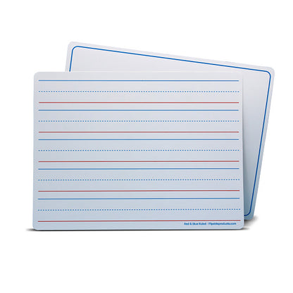 Dry Erase Learning Mat, Two-Sided Red & Blue Ruled/Plain, 9" x 12", Pack of 24