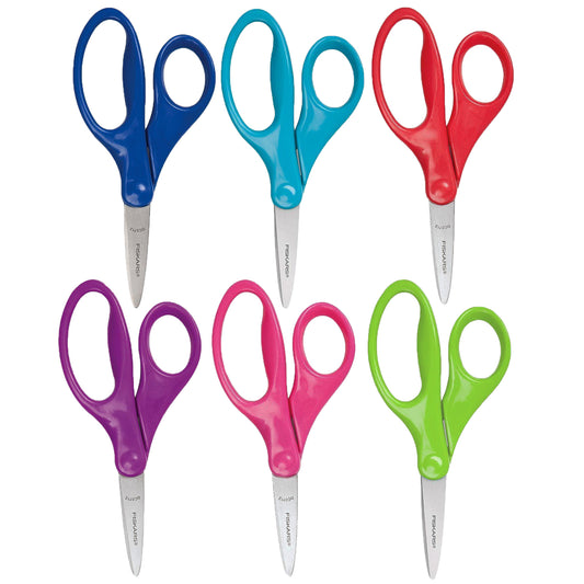 Fiskars Pointed-tip Kids Scissors, 5", Assorted Colors, Pack of 6