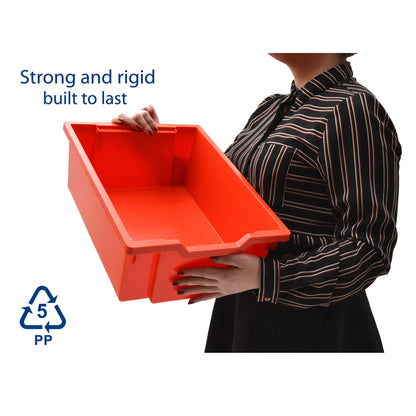 Deep F2 Tray, Flame Red, 12.3" x 16.8" x 5.9", Heavy Duty School, Industrial & Utility Bins, Pack of 6