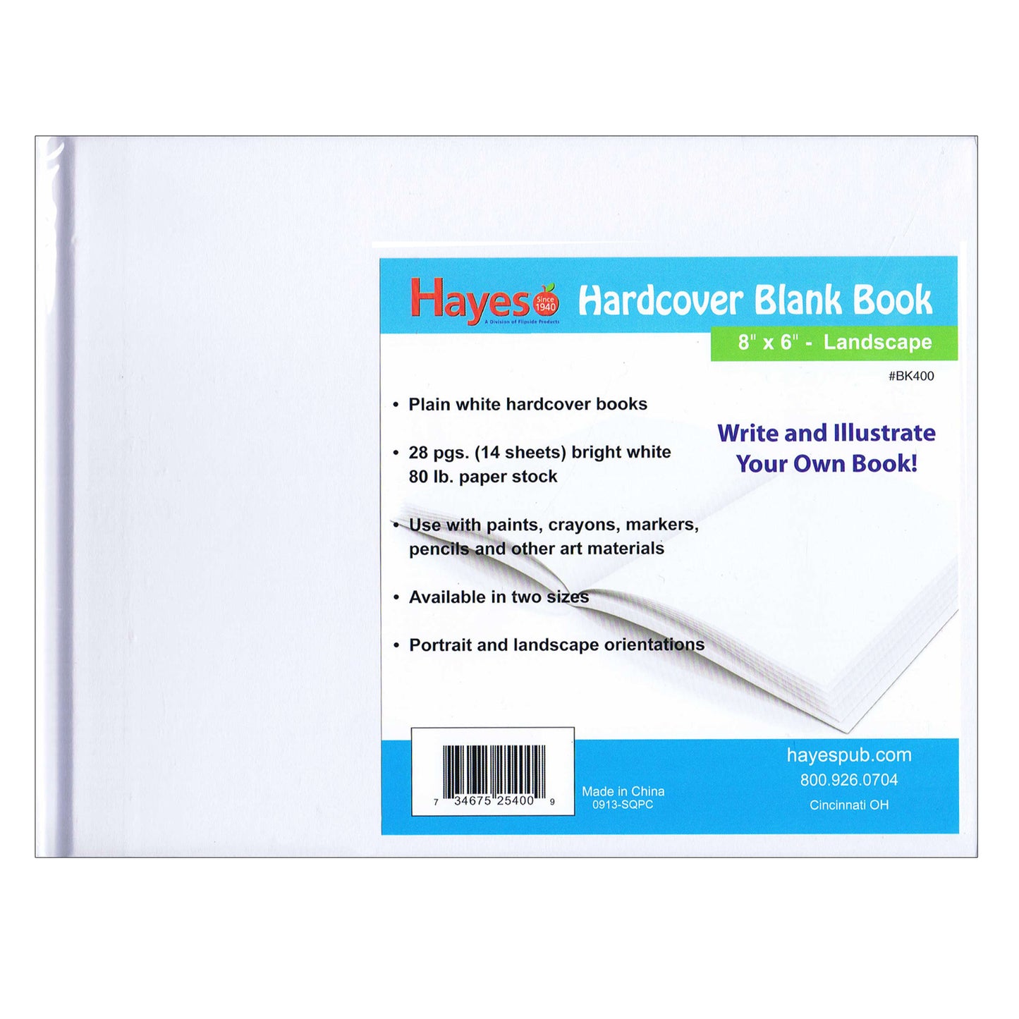 Plain White Blank Hardcover Book, 28 Pages/14 Sheets, 8" x 6"