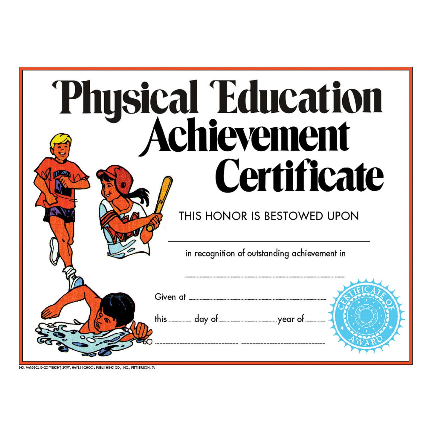 Physical Education Achievement Certificate, Pack of 30, 8.5" x 11"