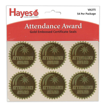 Gold Foil Embossed Seals, Attendance Award, 54 Per Pack, 3 Packs