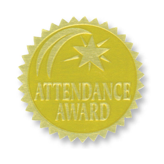 Gold Foil Embossed Seals, Attendance Award, 54 Per Pack