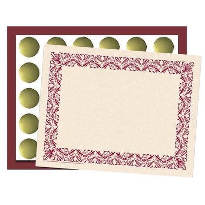 Art Deco Set - Maroon Border Paper, Plain Folders, Gold Seals