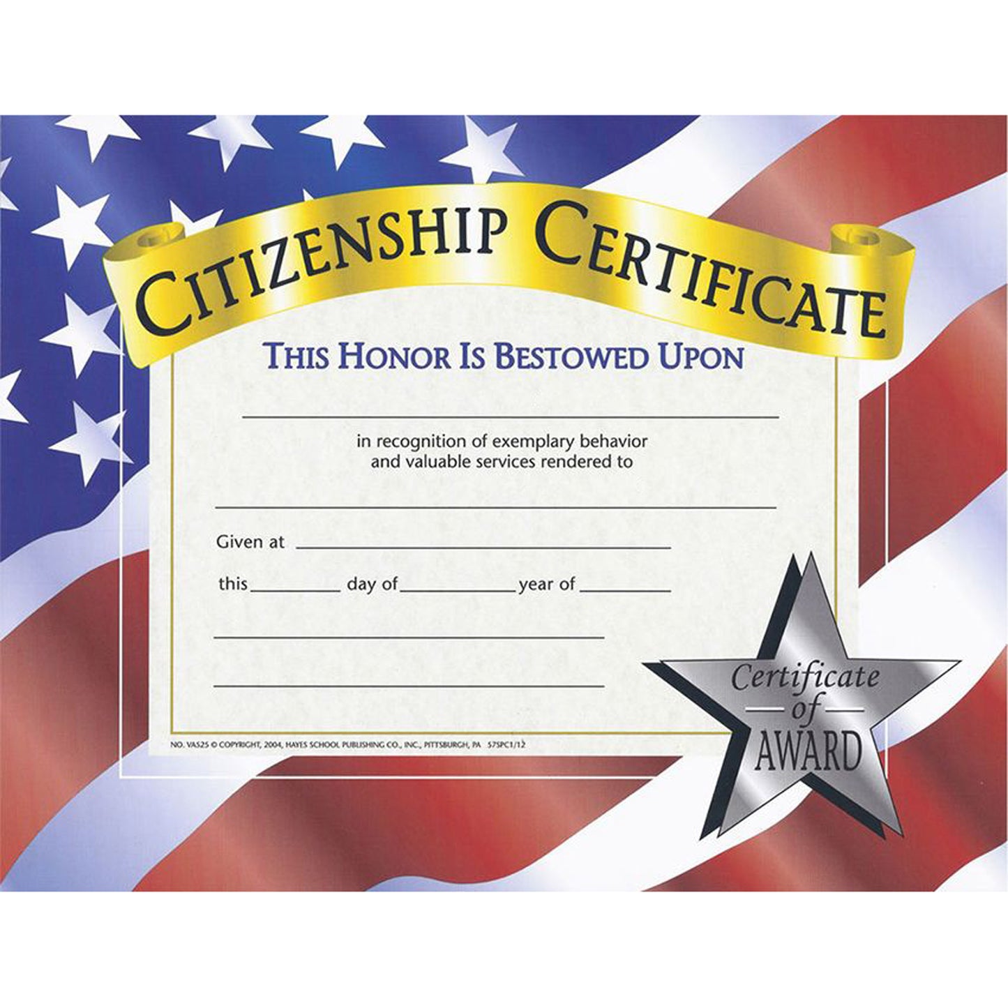 Citizenship Certificate, 30 Per Pack, 6 Packs