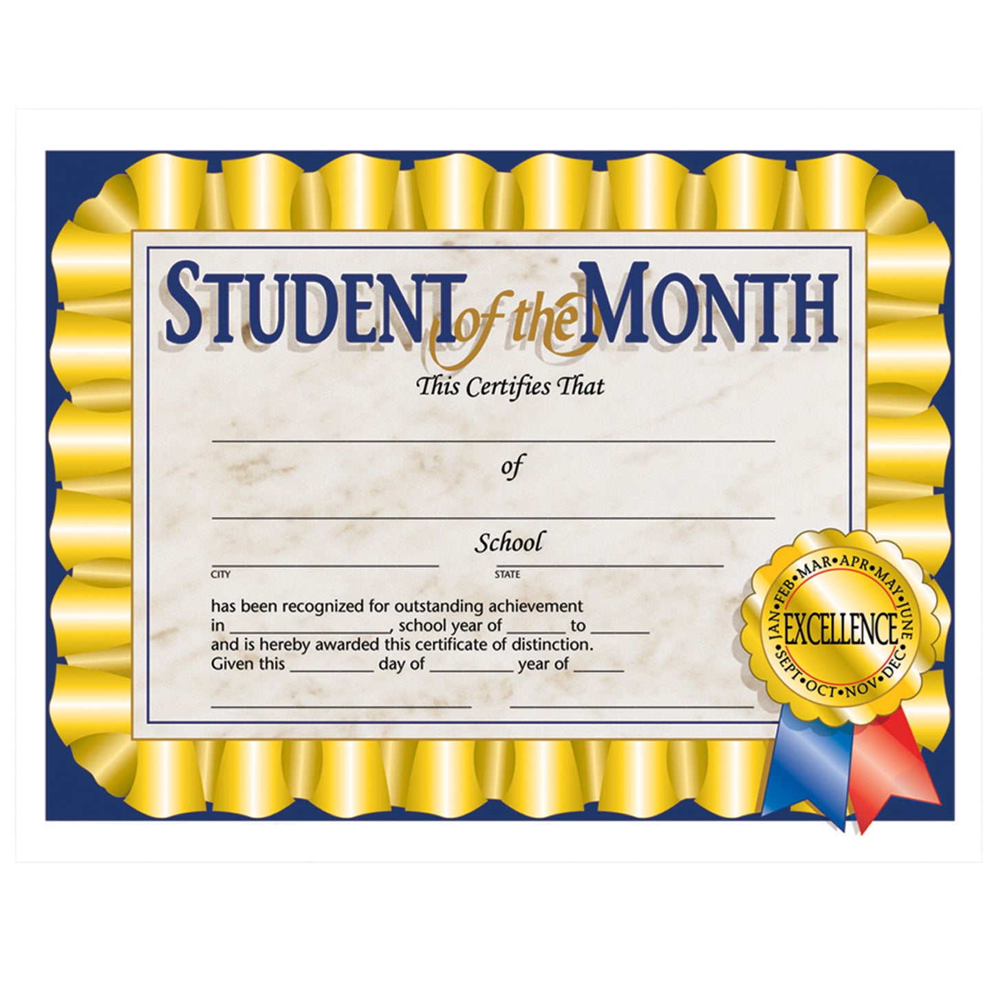 Student of the Month Certificate, 30 Per Pack, 6 Packs