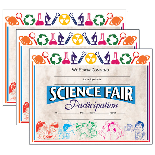 Science Fair Participation Award, 8.5" x 11", 30 Per Pack, 3 Packs