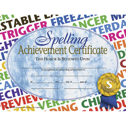 Spelling Achievement Certificate, 30 Per Pack, 6 Packs