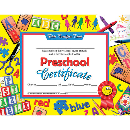 Preschool Certificate, 8.5" x 11", 30 Per Pack, 6 Packs